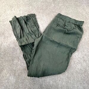 Caslon Linen Pants Women Large Olive Green Drawstring Waist Straight Leg Relaxed